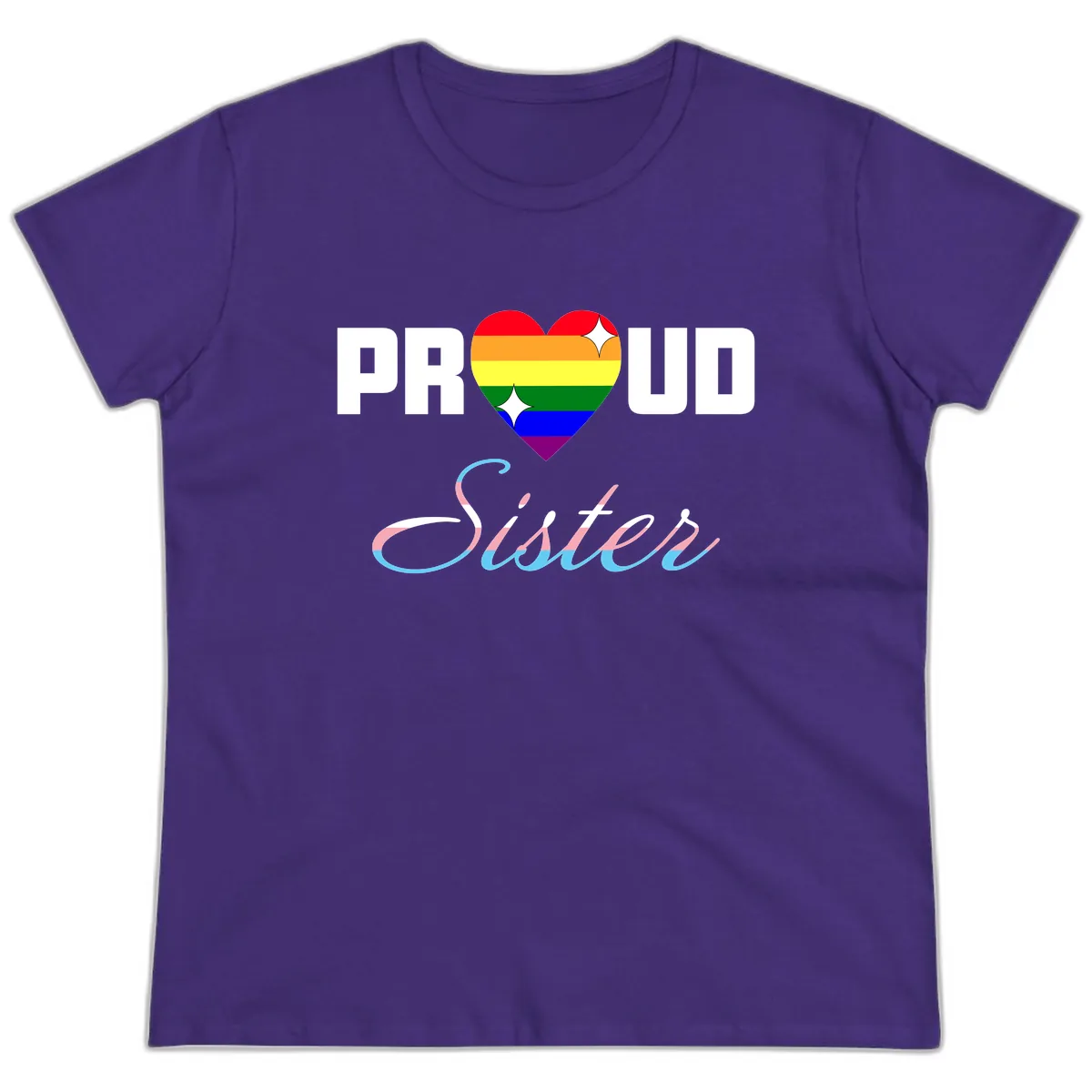 Proud Sisters Rainbow Heart Ladies Tee in Purple