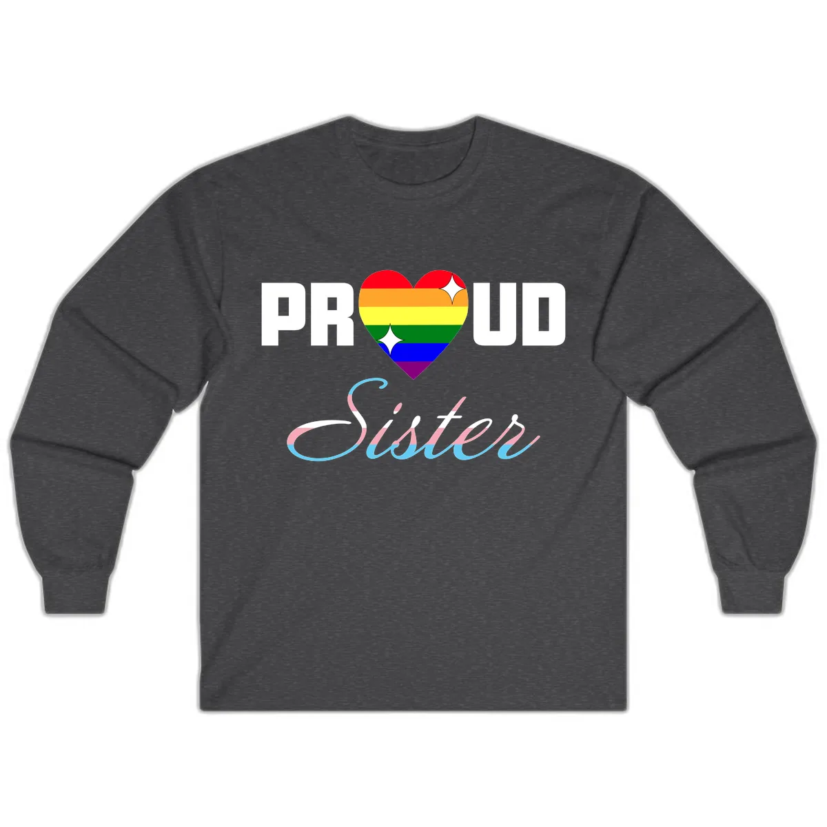 Proud Sisters Rainbow Heart Long Sleeve in Dark Heather