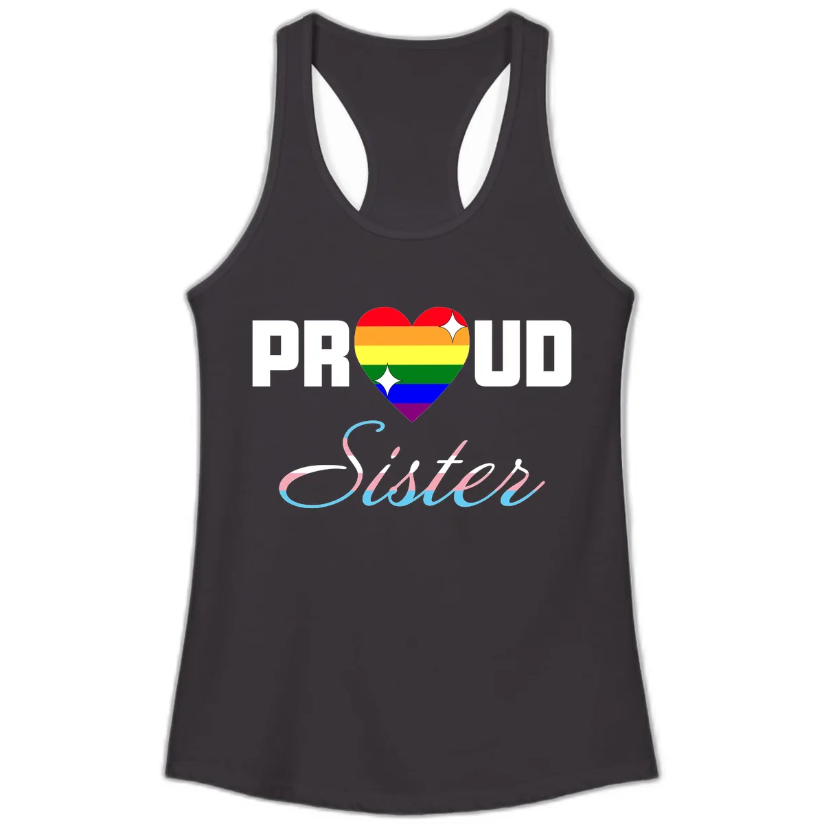 Proud Sisters Rainbow Heart Ladies Tank in Black