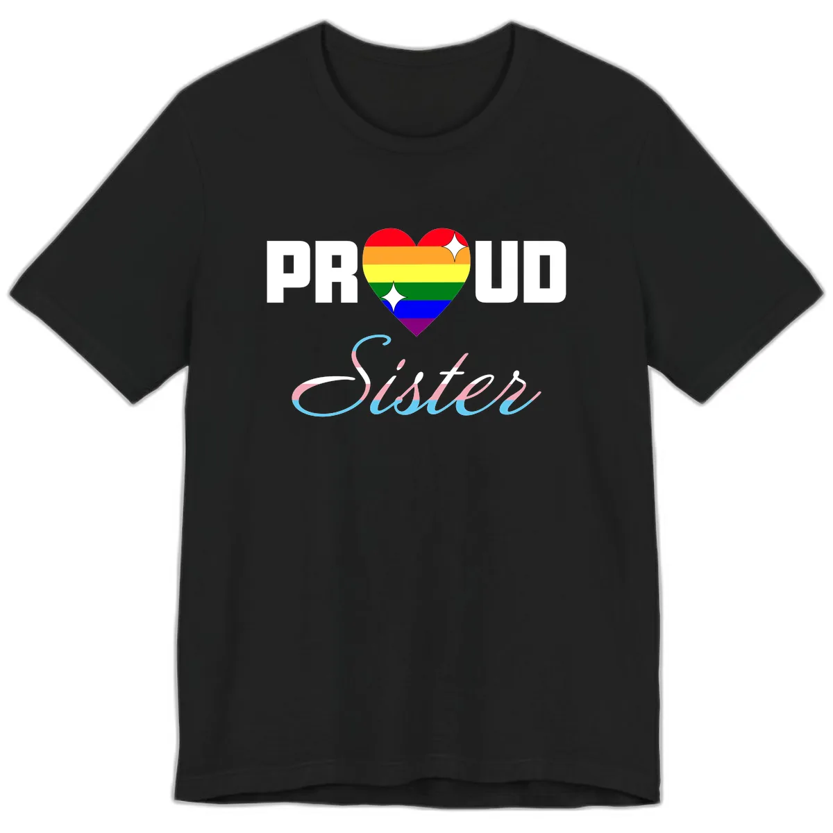 Proud Sisters Rainbow Heart Premium T-Shirt in Black