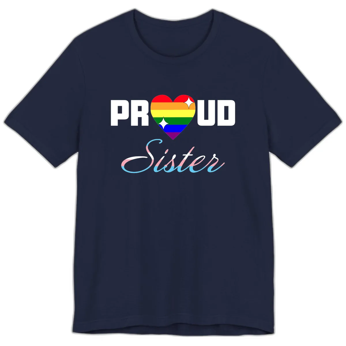 Proud Sisters Rainbow Heart Premium T-Shirt in Navy