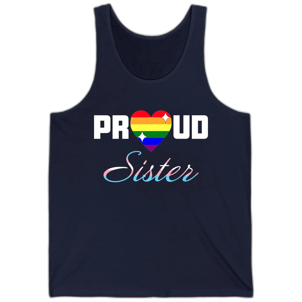 Proud Sisters Rainbow Heart Tank in Navy