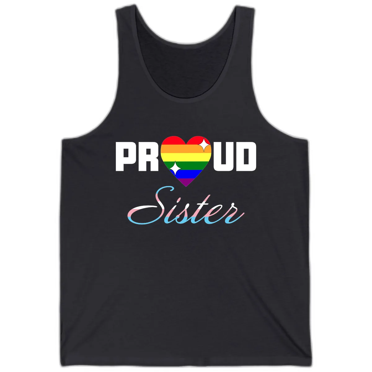 Proud Sisters Rainbow Heart Tank in Dark Grey