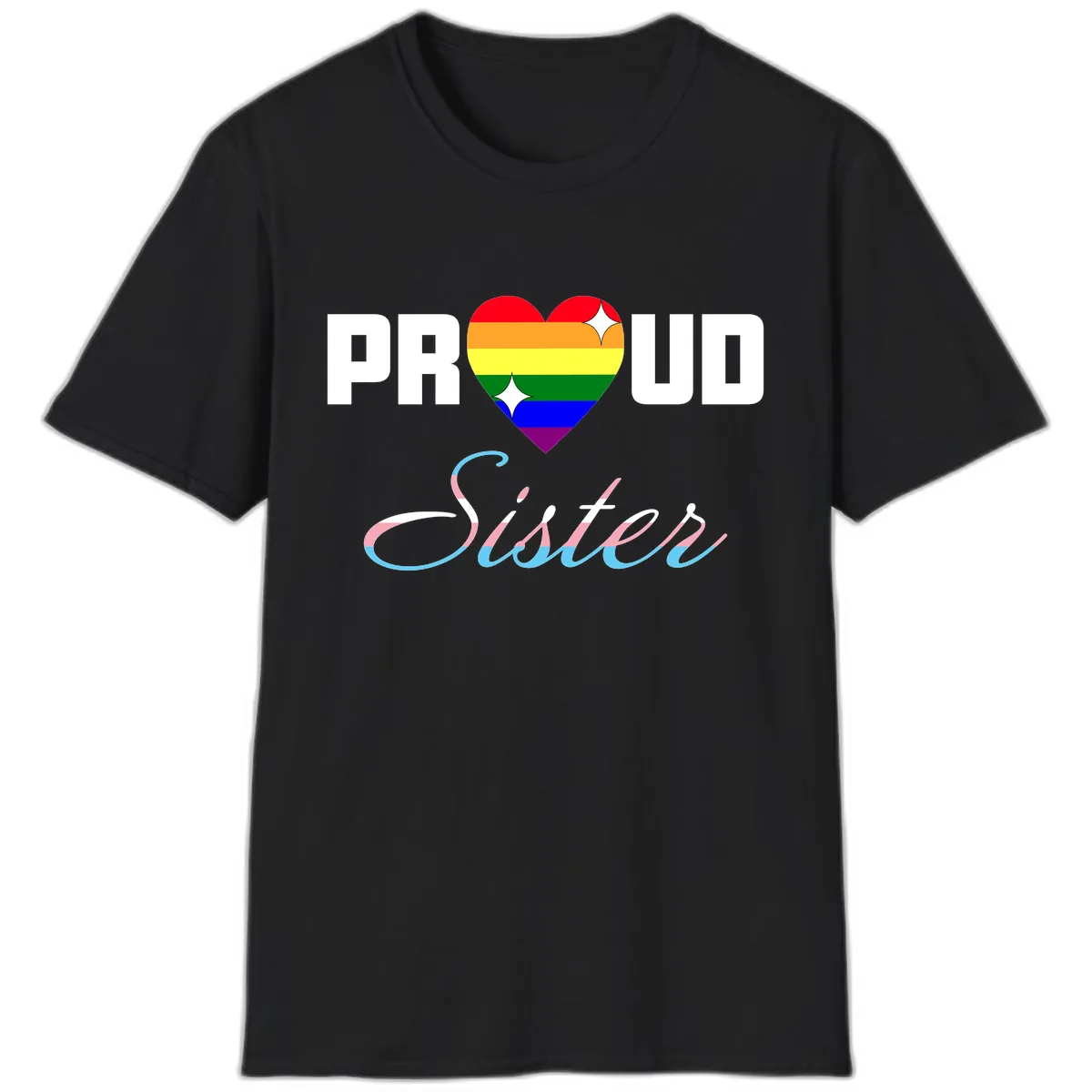 Proud Sisters Rainbow Heart T-Shirt in Black