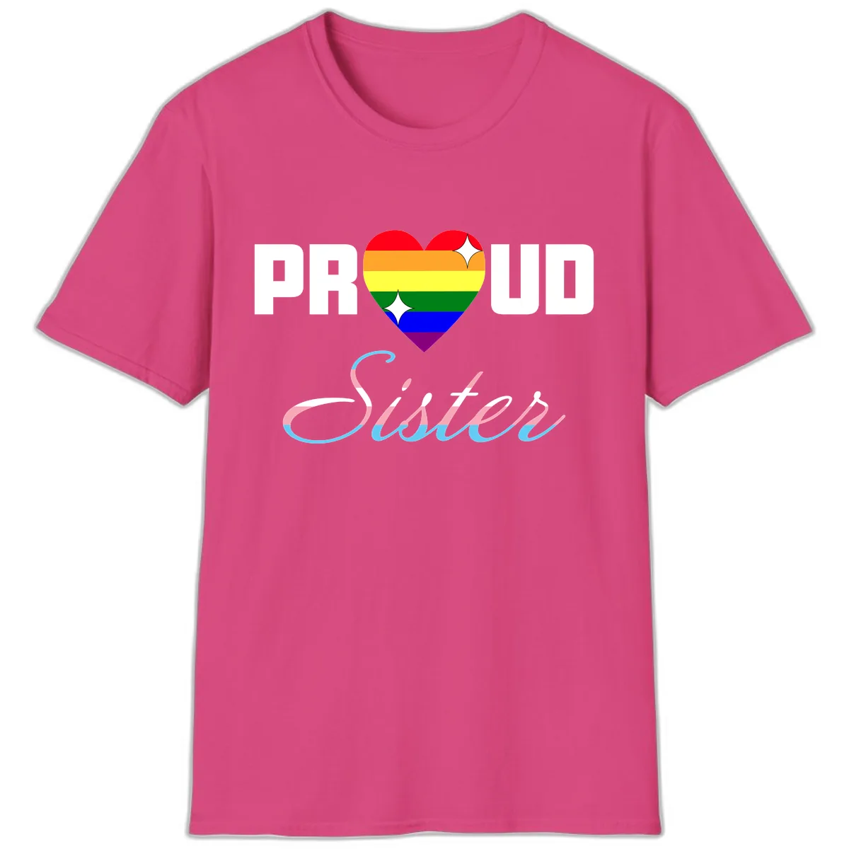 Proud Sisters Rainbow Heart T-Shirt in Heliconia