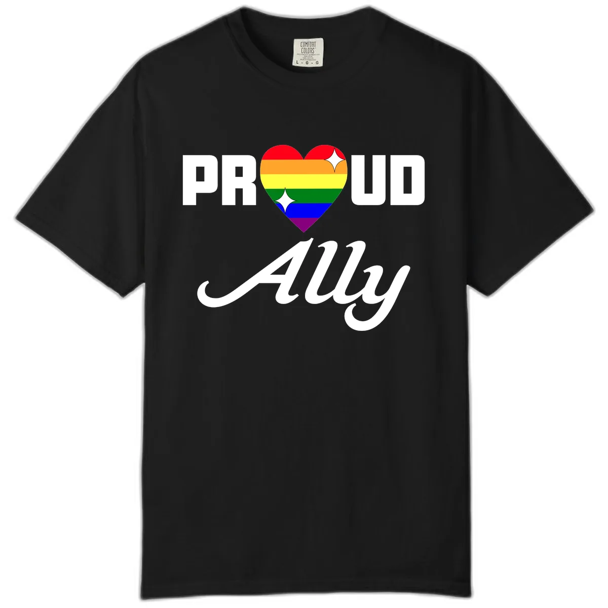 Proud Ally Rainbow Heart Comfort Color in Black
