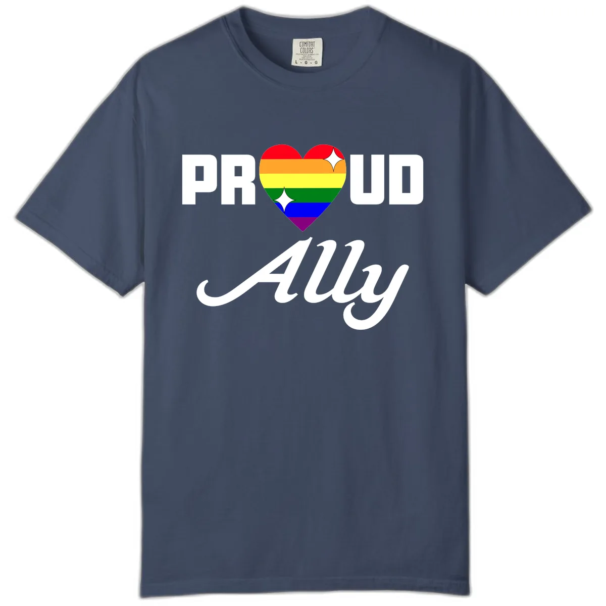 Proud Ally Rainbow Heart Comfort Color in Midnight