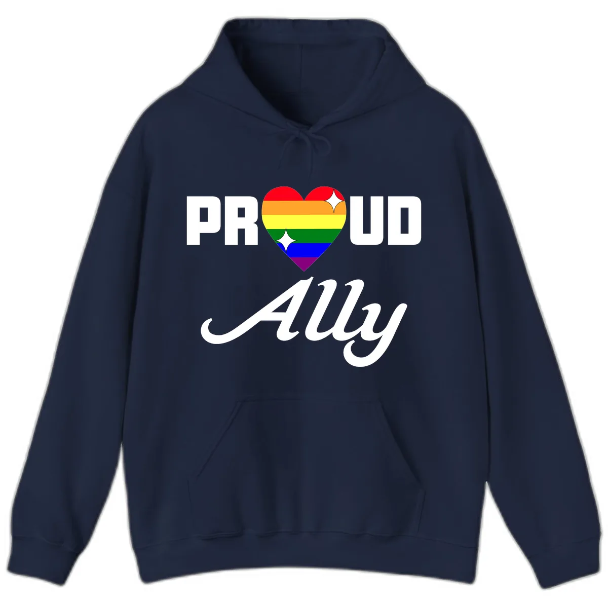 Proud Ally Rainbow Heart Hoodie in Navy