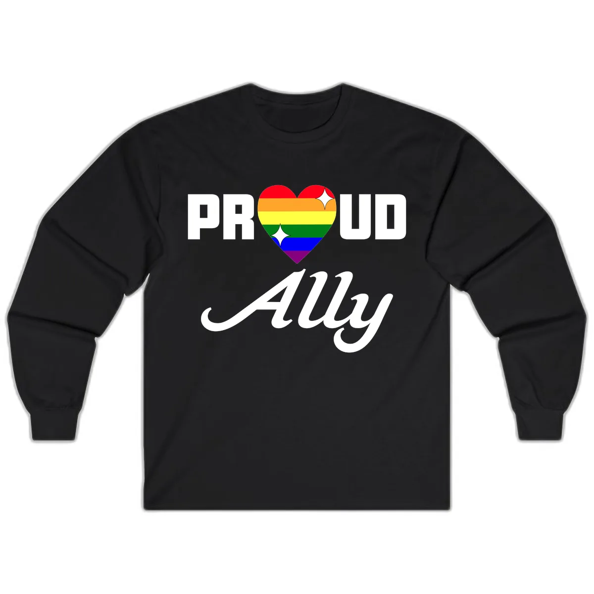 Proud Ally Rainbow Heart Long Sleeve in Black