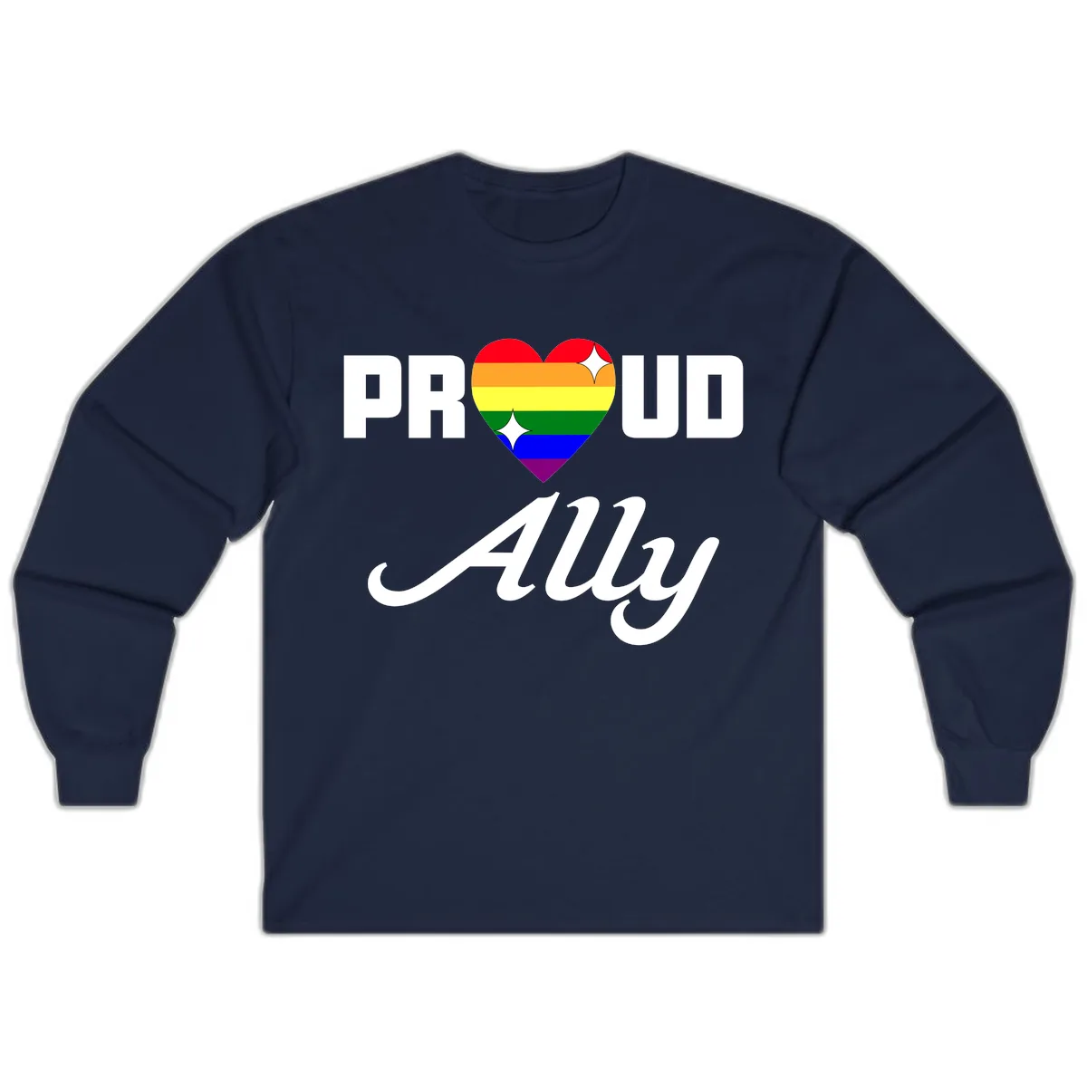 Proud Ally Rainbow Heart Long Sleeve in Navy