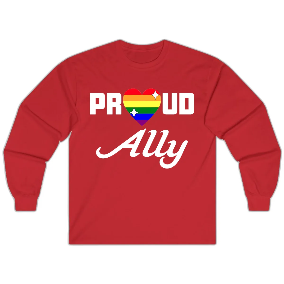 Proud Ally Rainbow Heart Long Sleeve in Red
