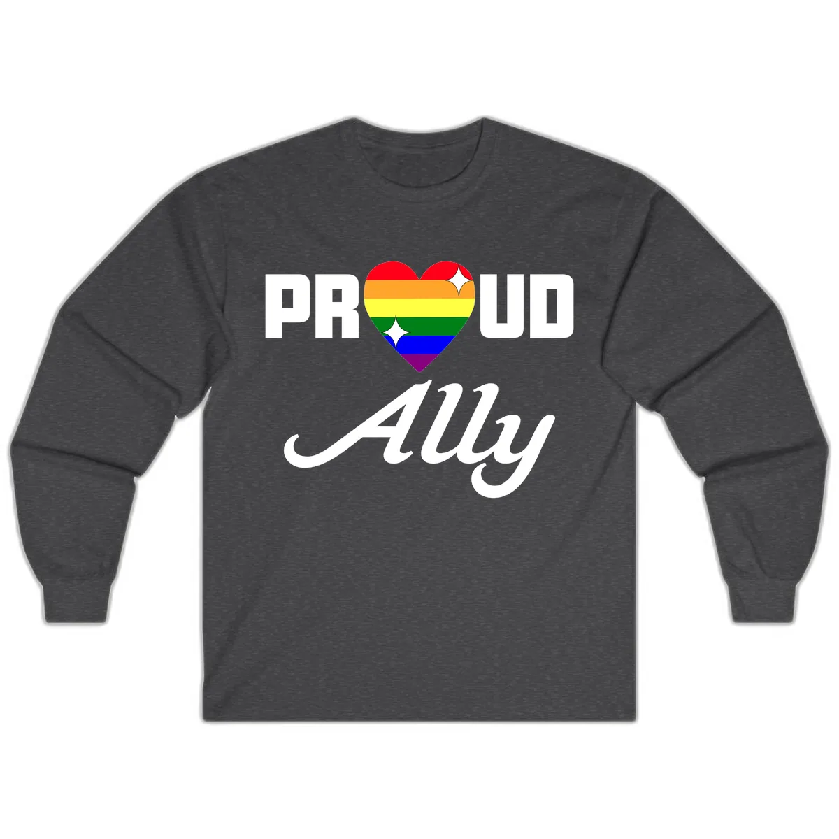 Proud Ally Rainbow Heart Long Sleeve in Dark Heather
