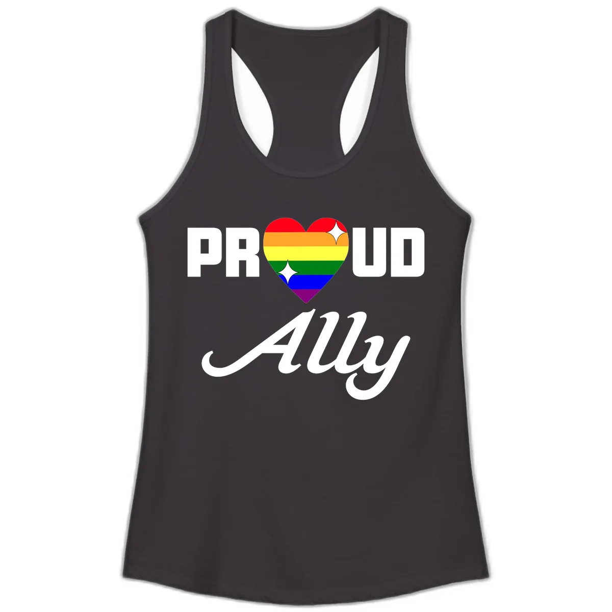 Proud Ally Rainbow Heart Ladies Tank in Black