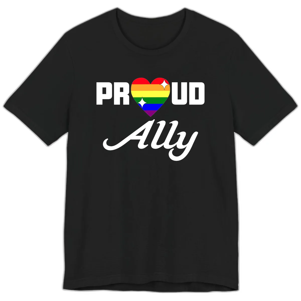 Proud Ally Rainbow Heart Premium T-Shirt in Black