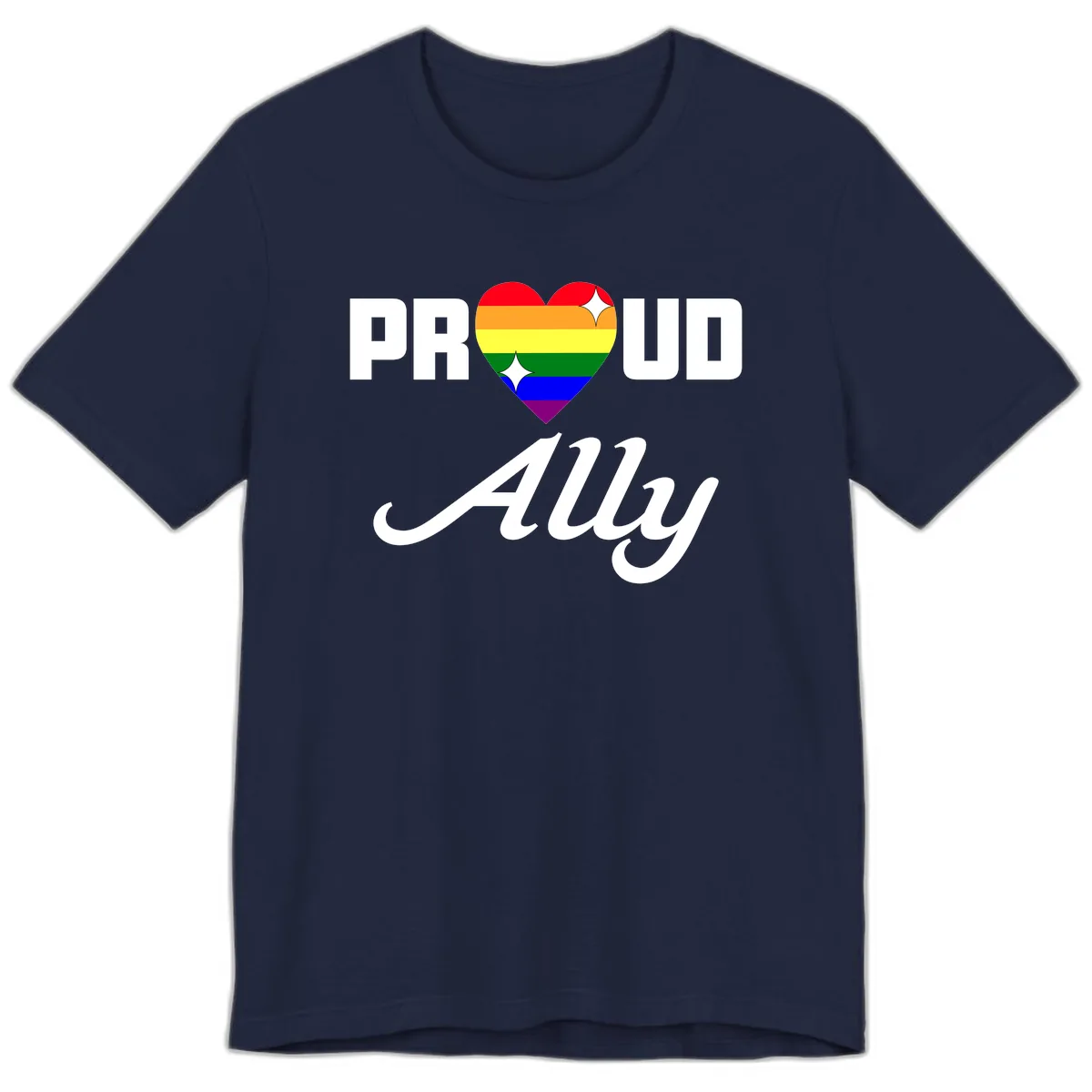 Proud Ally Rainbow Heart Premium T-Shirt in Navy