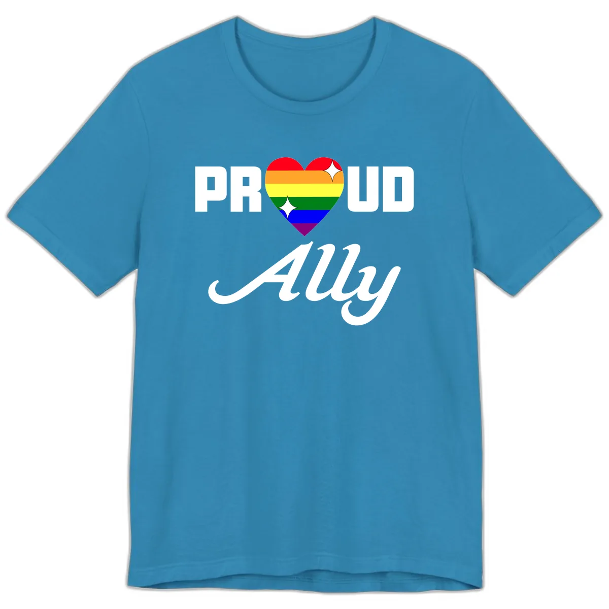 Proud Ally Rainbow Heart Premium T-Shirt in Aqua