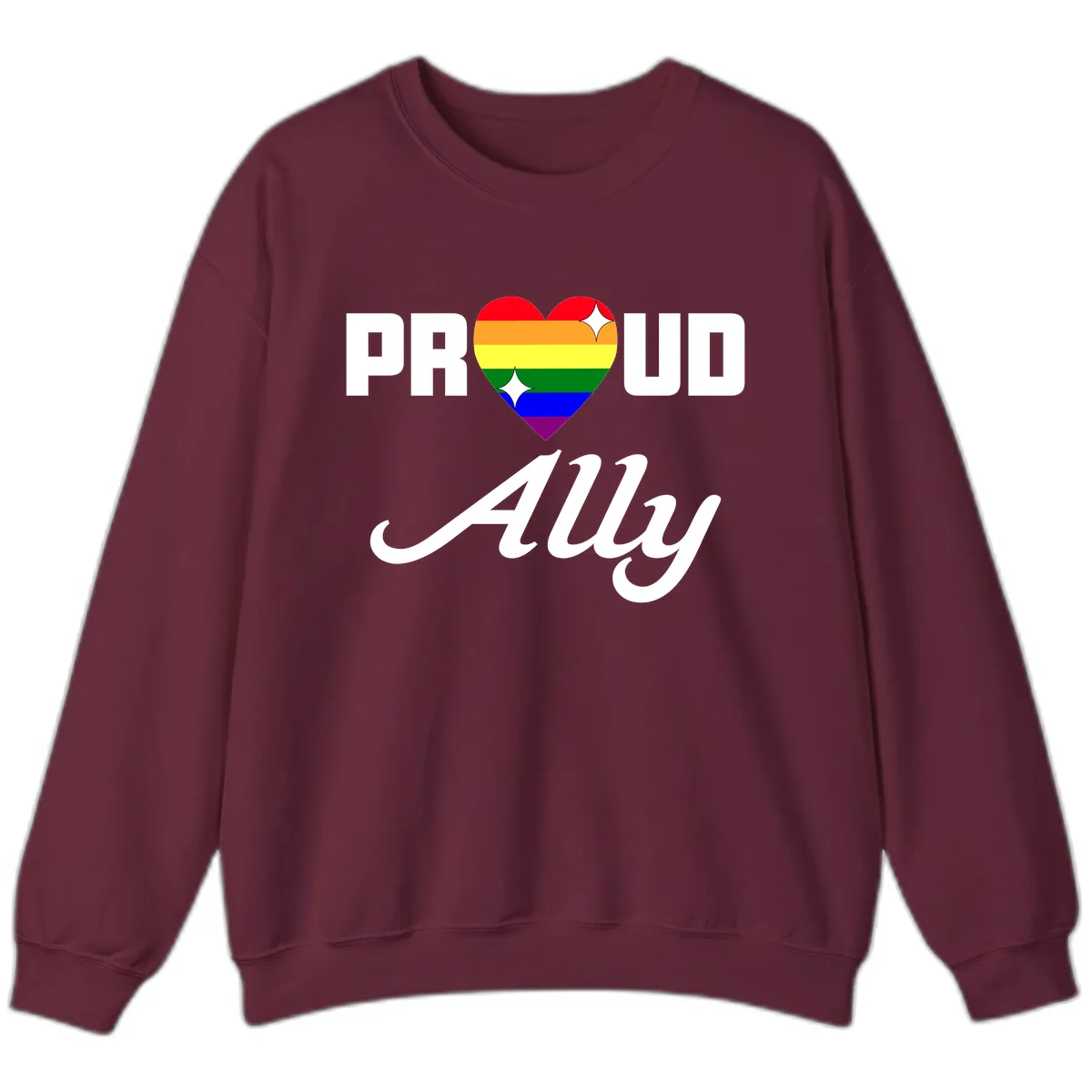 Proud Ally Rainbow Heart Sweatshirt in Maroon