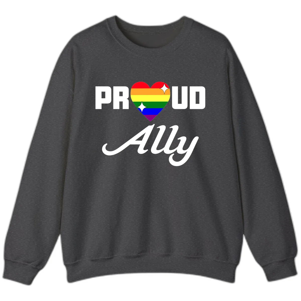 Proud Ally Rainbow Heart Sweatshirt in Dark Heather