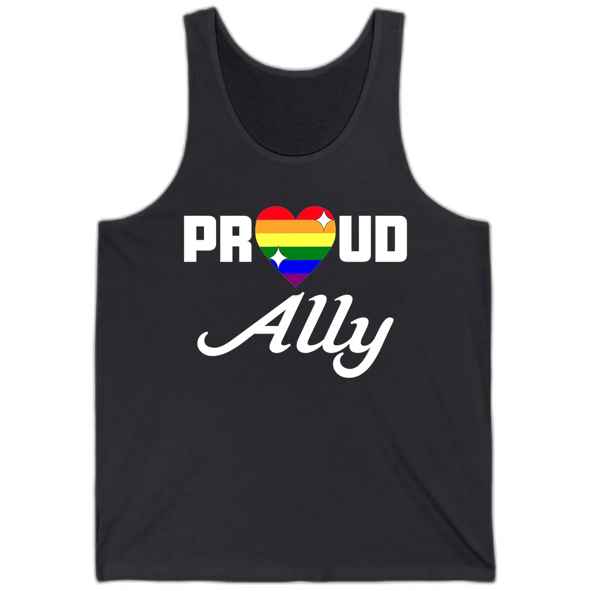 Proud Ally Rainbow Heart Tank in Dark Grey