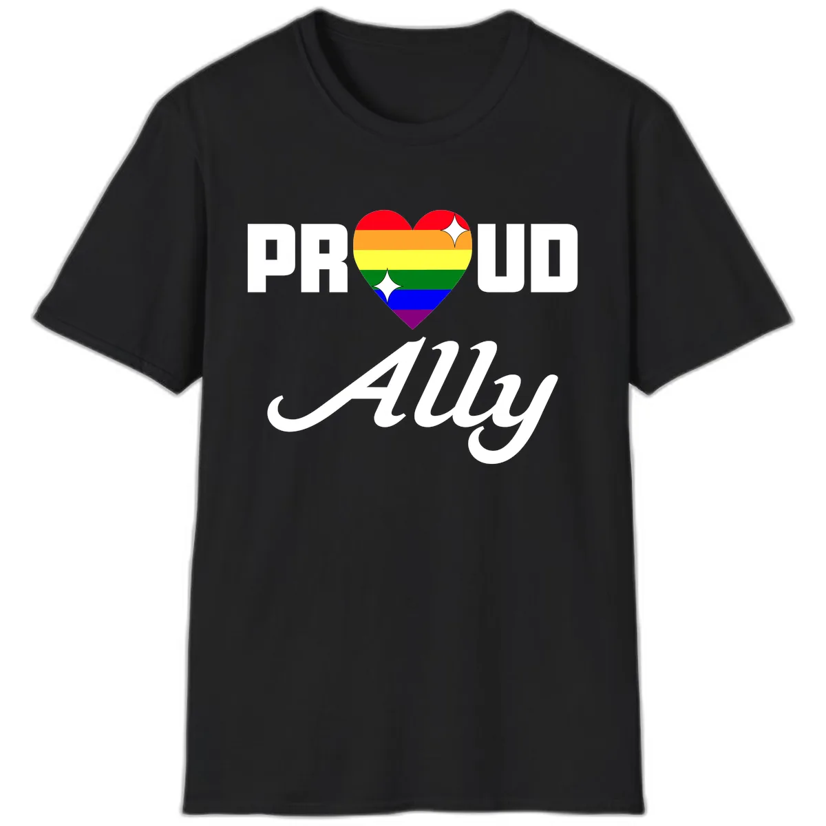 Proud Ally Rainbow Heart T-Shirt in Black