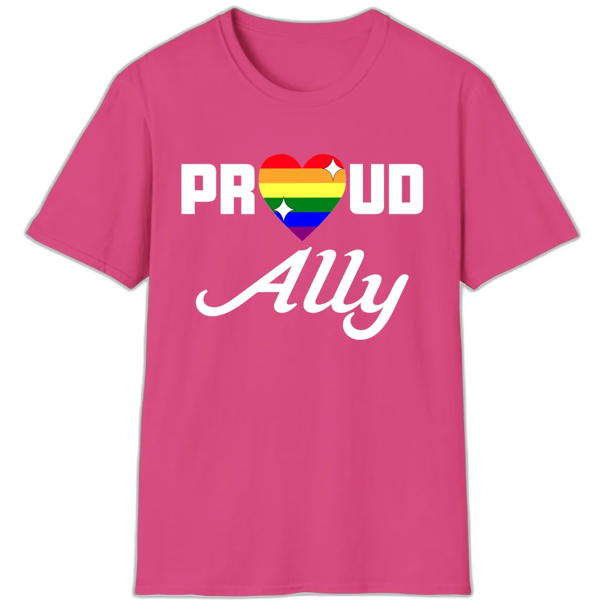 Proud Ally Rainbow Heart T-Shirt in Heliconia