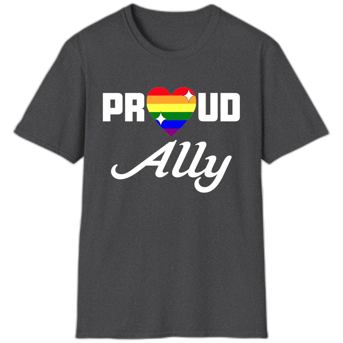 Proud Ally Rainbow Heart T-Shirt in Dark Heather