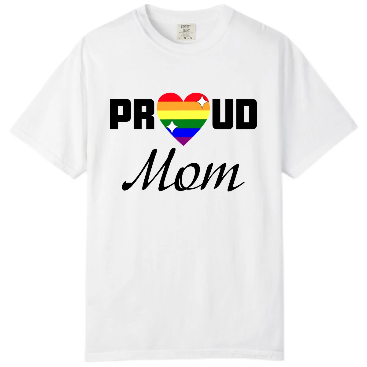Proud Mom Rainbow Heart Comfort Color in White