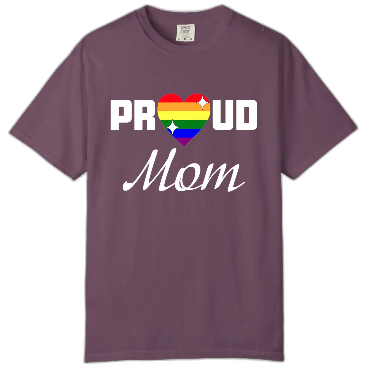 Proud Mom Rainbow Heart Comfort Color in Berry
