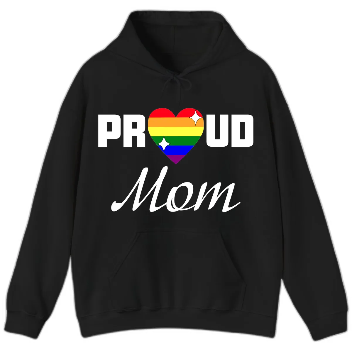 Proud Mom Rainbow Heart Hoodie in Black