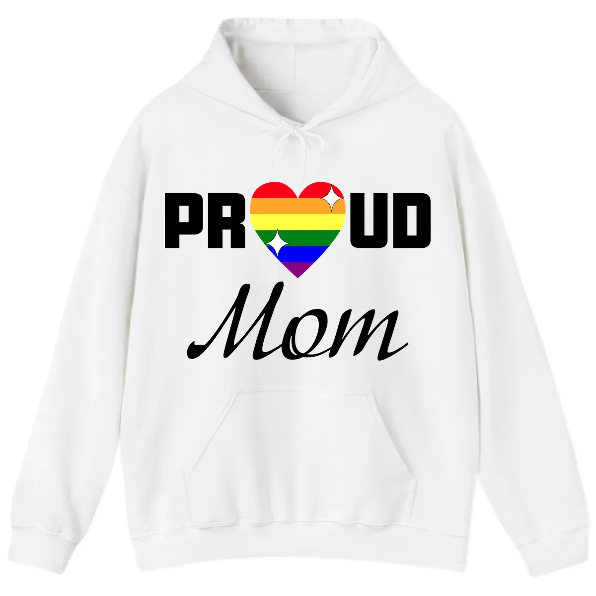 Proud Mom Rainbow Heart Hoodie in White