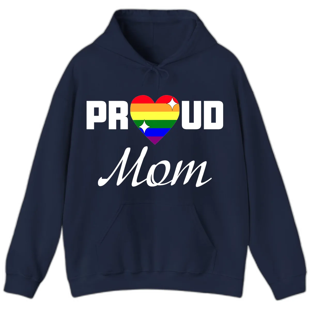 Proud Mom Rainbow Heart Hoodie in Navy