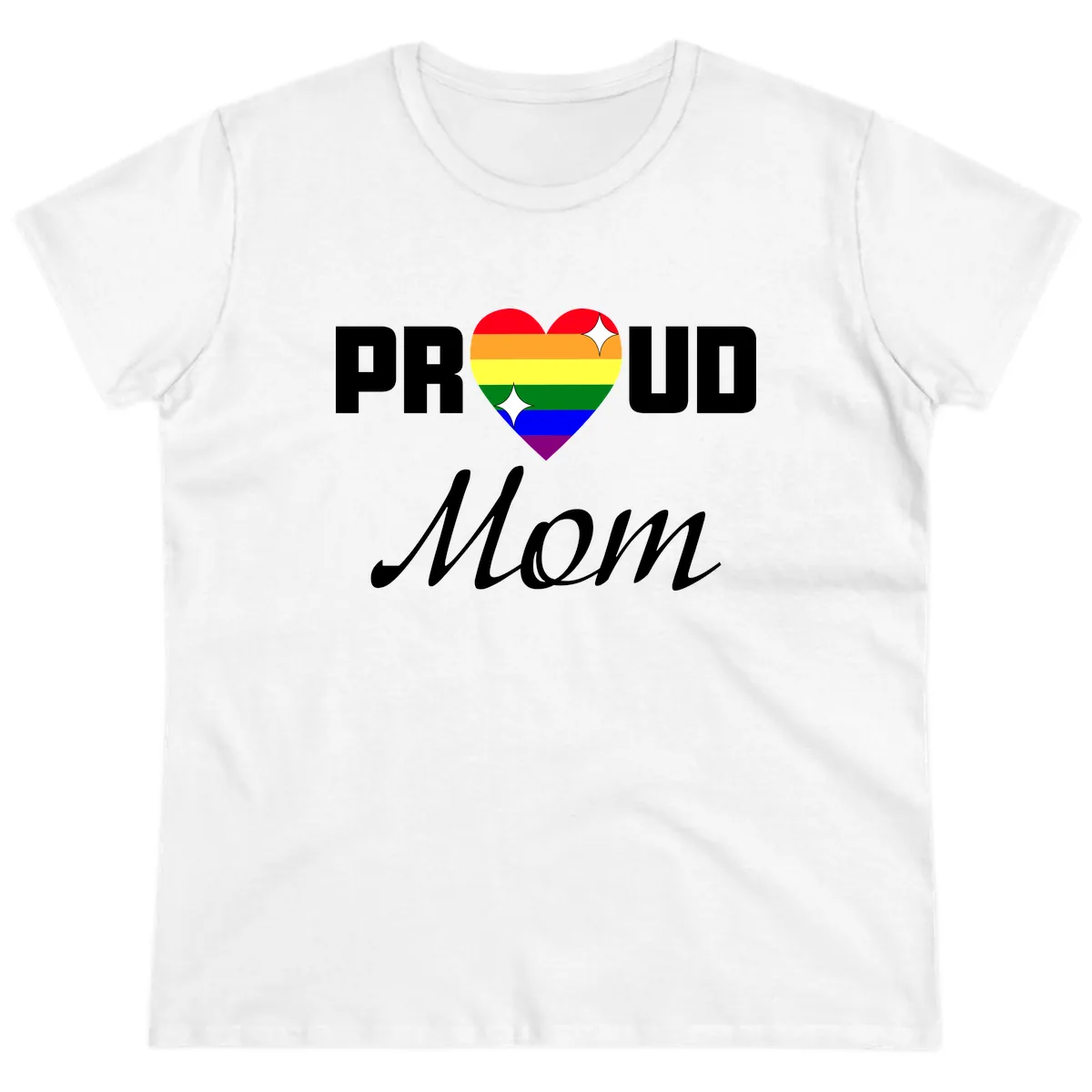 Proud Mom Rainbow Heart Ladies Tee in White