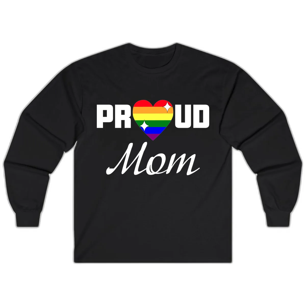 Proud Mom Rainbow Heart Long Sleeve in Black