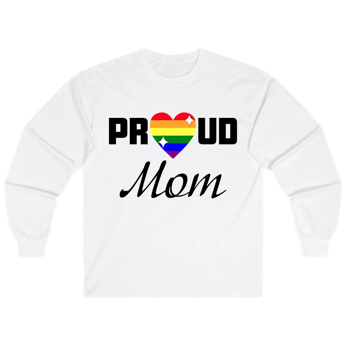 Proud Mom Rainbow Heart Long Sleeve in White