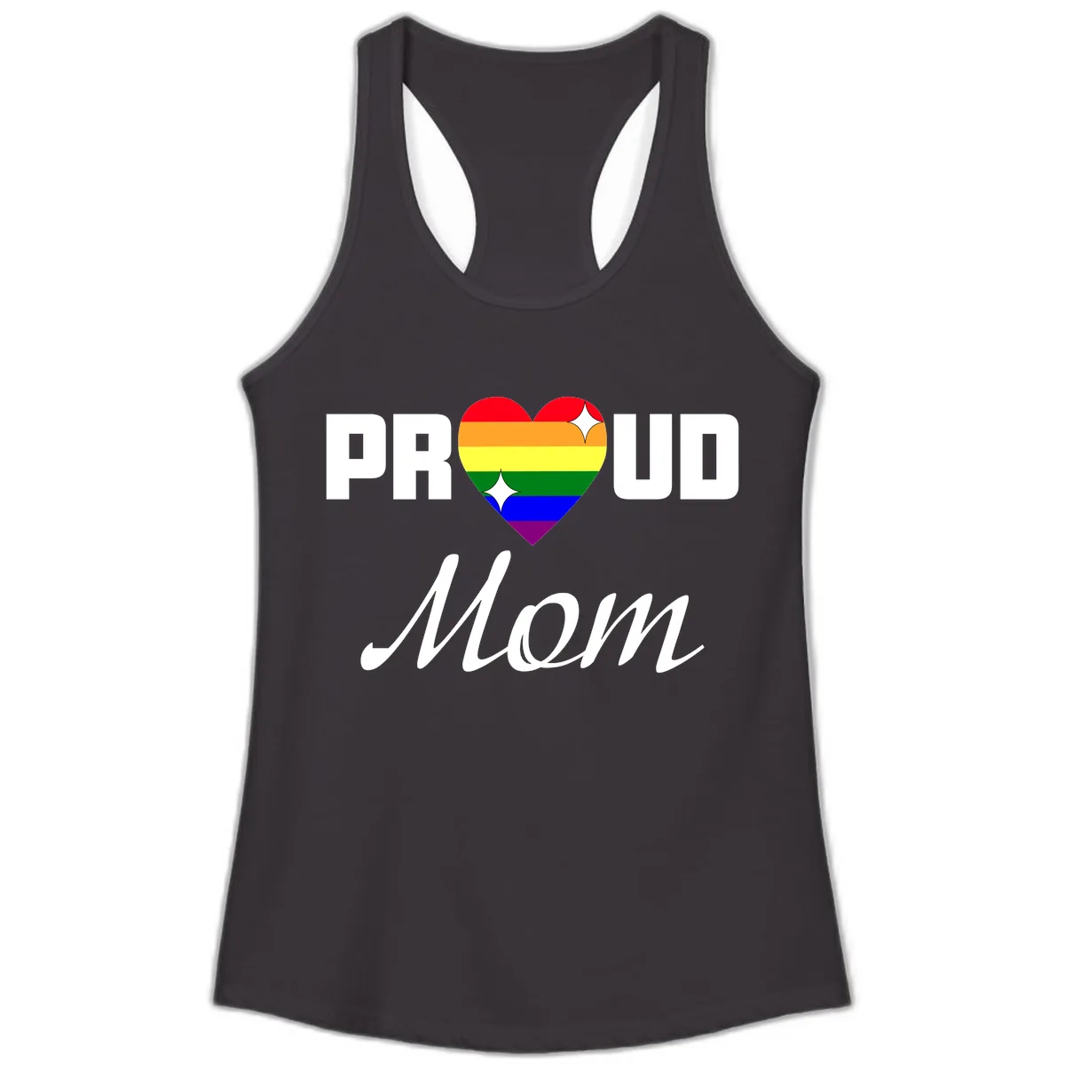 Proud Mom Rainbow Heart Ladies Tank in Black