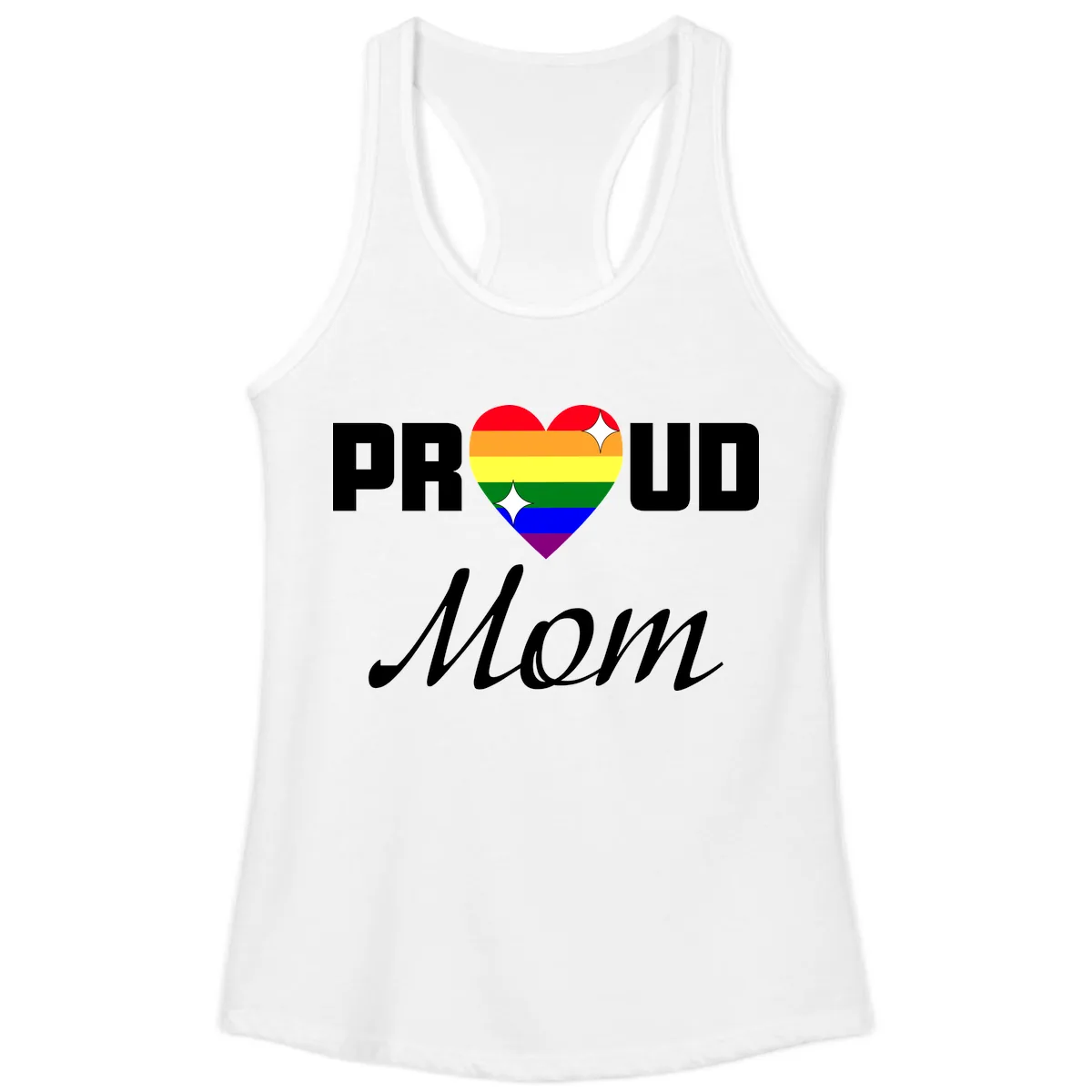 Proud Mom Rainbow Heart Ladies Tank in White