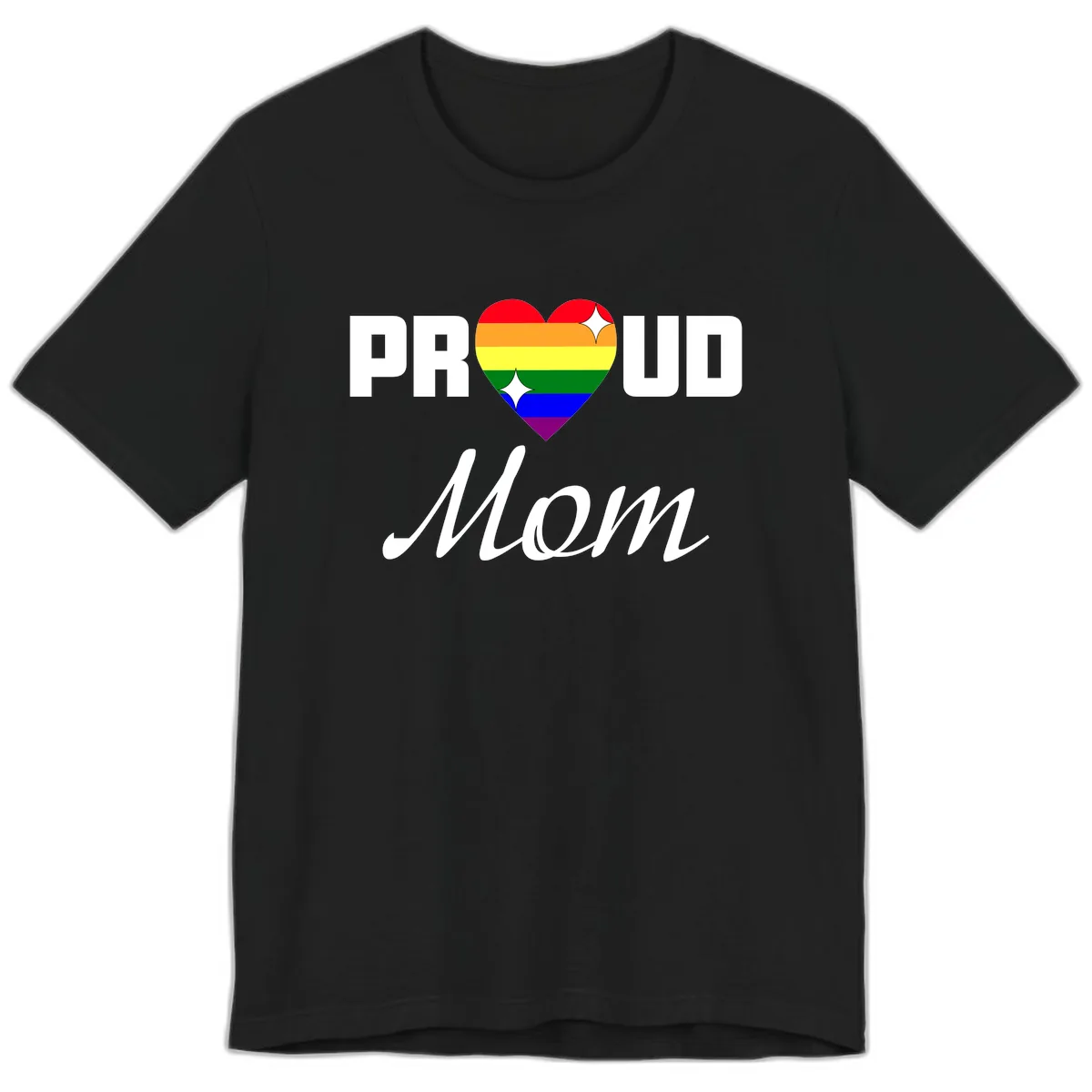 Proud Mom Rainbow Heart Premium T-Shirt in Black