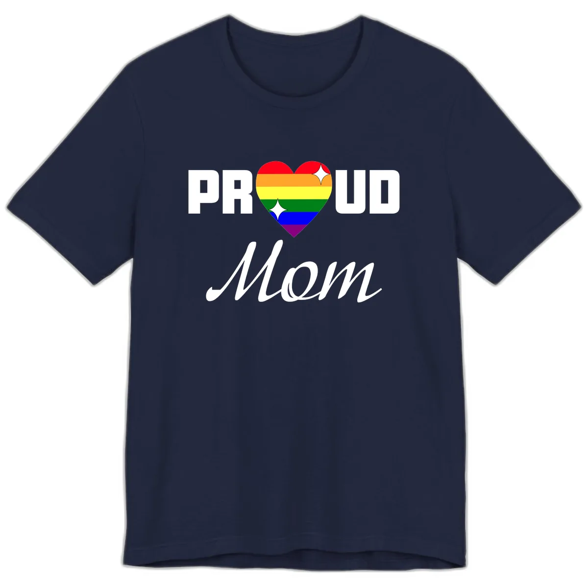 Proud Mom Rainbow Heart Premium T-Shirt in Navy