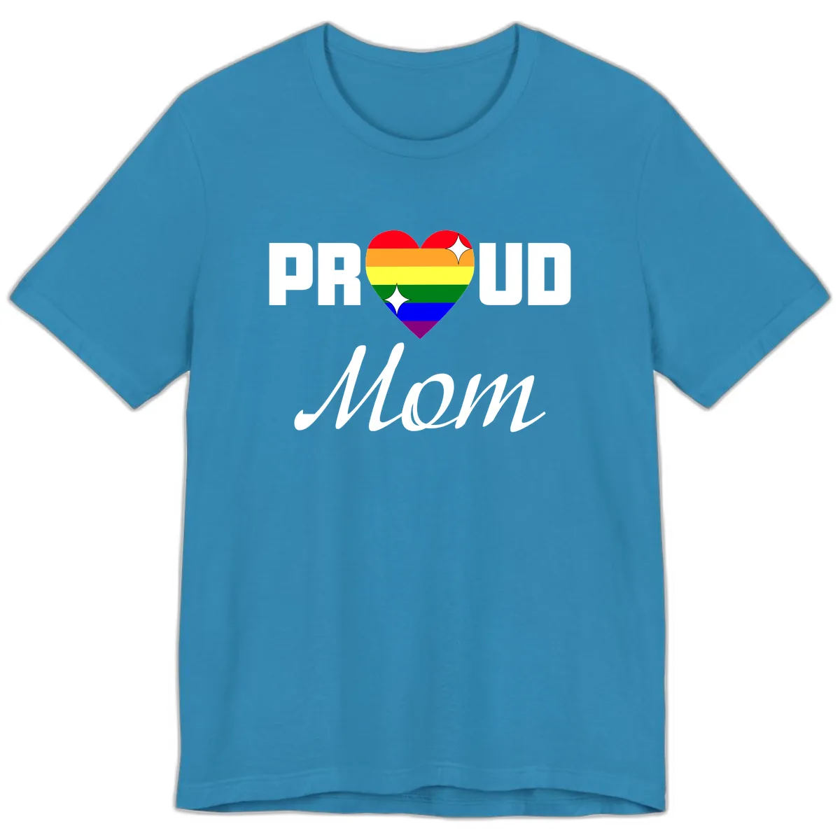 Proud Mom Rainbow Heart Premium T-Shirt in Aqua