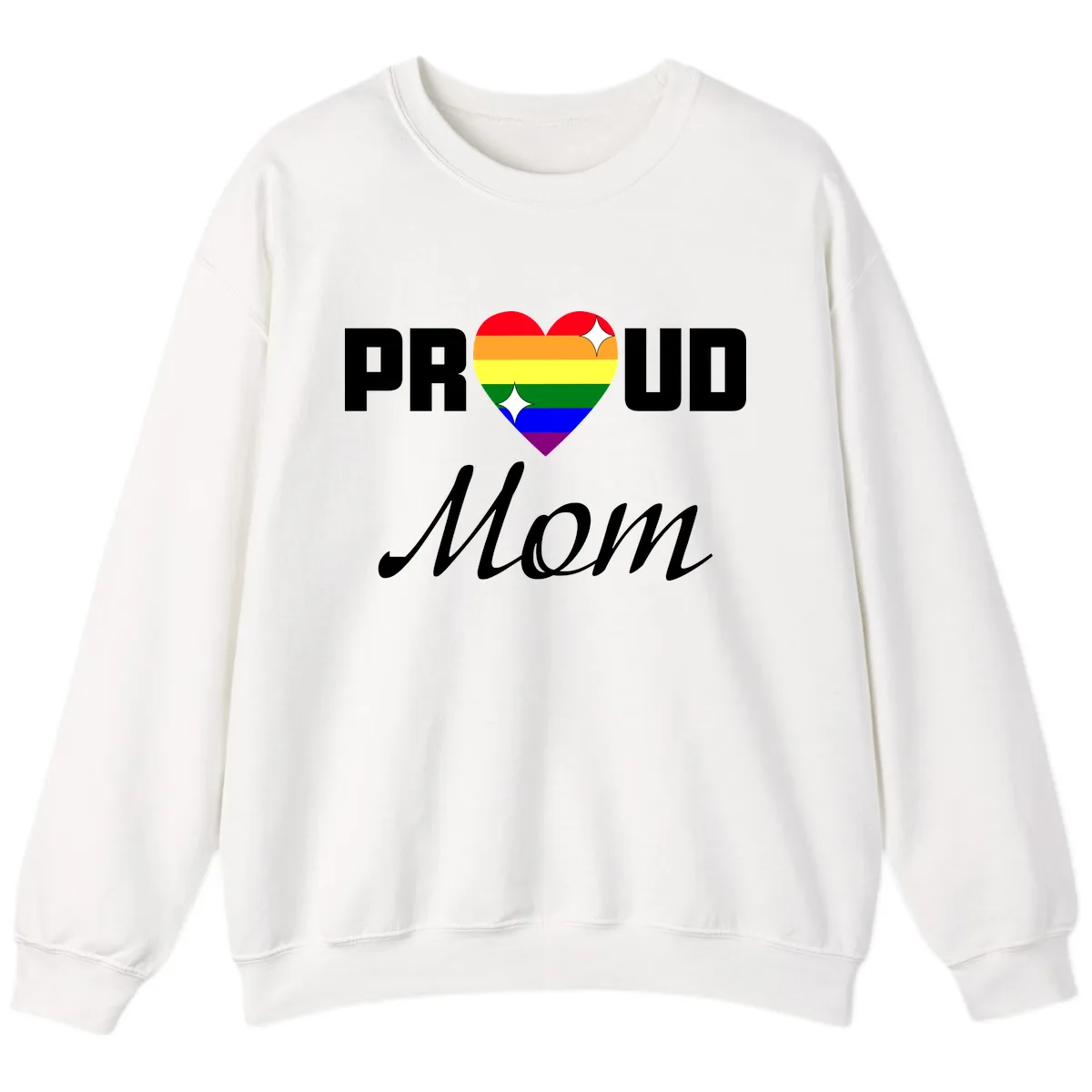 Proud Mom Rainbow Heart Sweatshirt in White