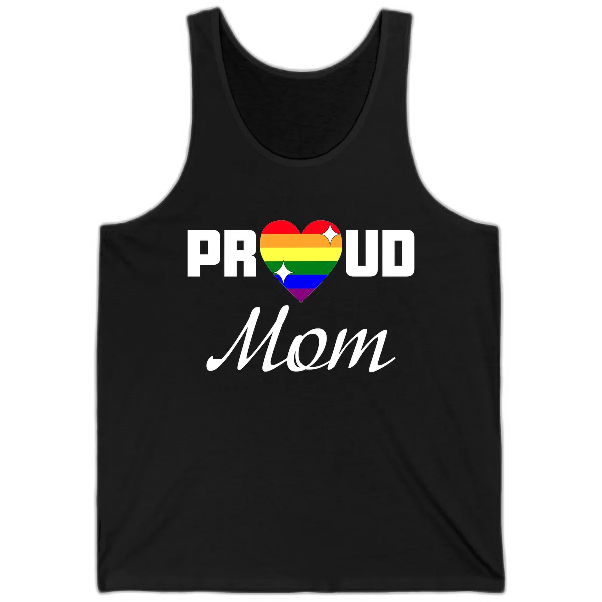 Proud Mom Rainbow Heart Tank in Black