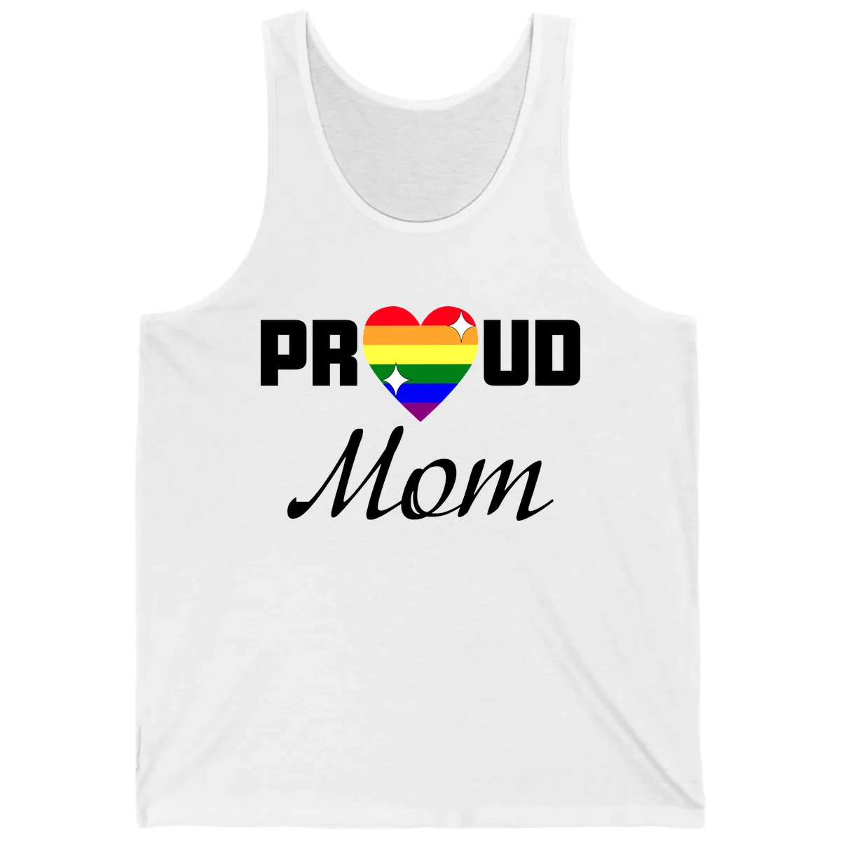 Proud Mom Rainbow Heart Tank in White
