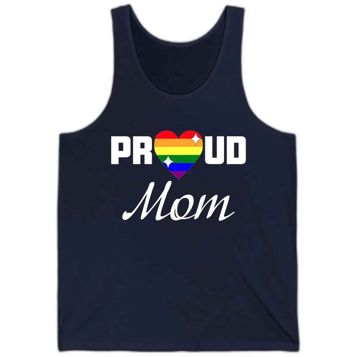 Proud Mom Rainbow Heart Tank in Navy