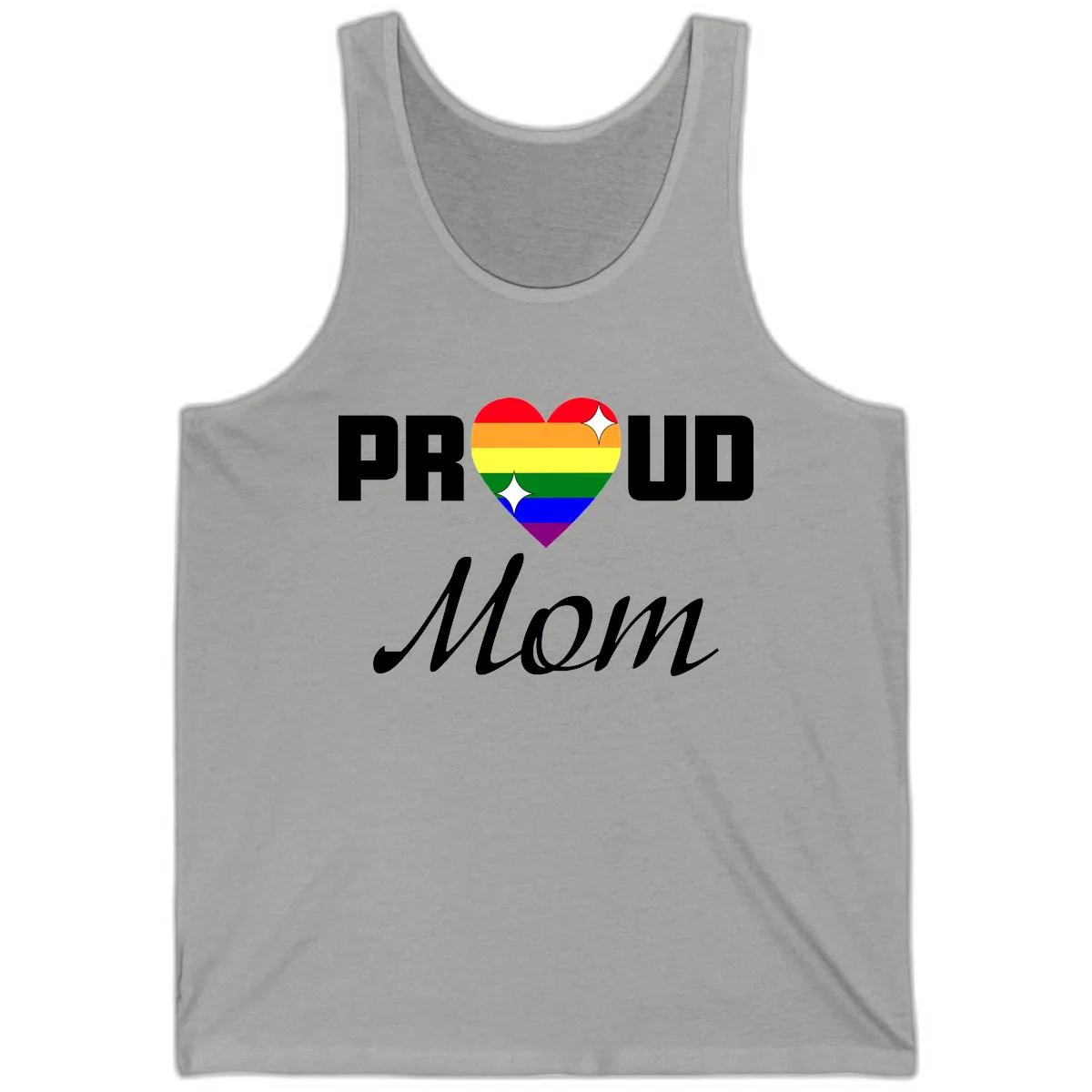 Proud Mom Rainbow Heart Tank in Athletic Heather