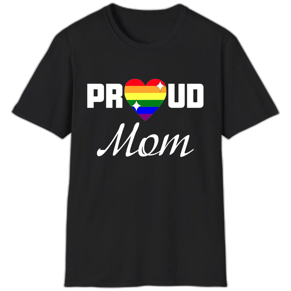 Proud Mom Rainbow Heart T-Shirt in Black