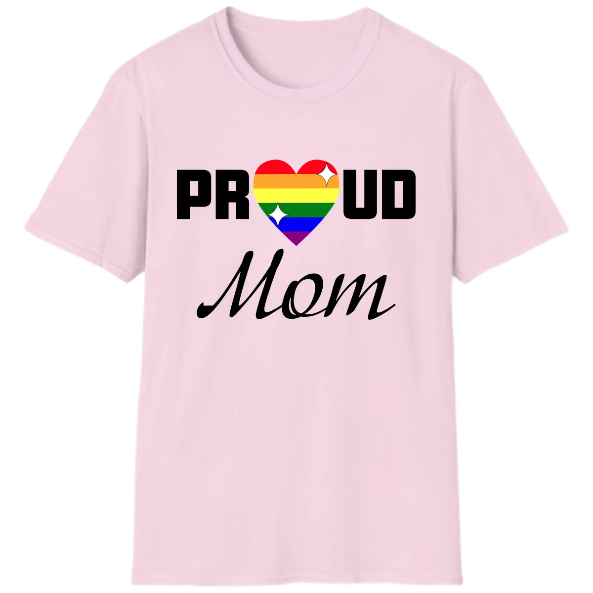 Proud Mom Rainbow Heart T-Shirt in Light Pink