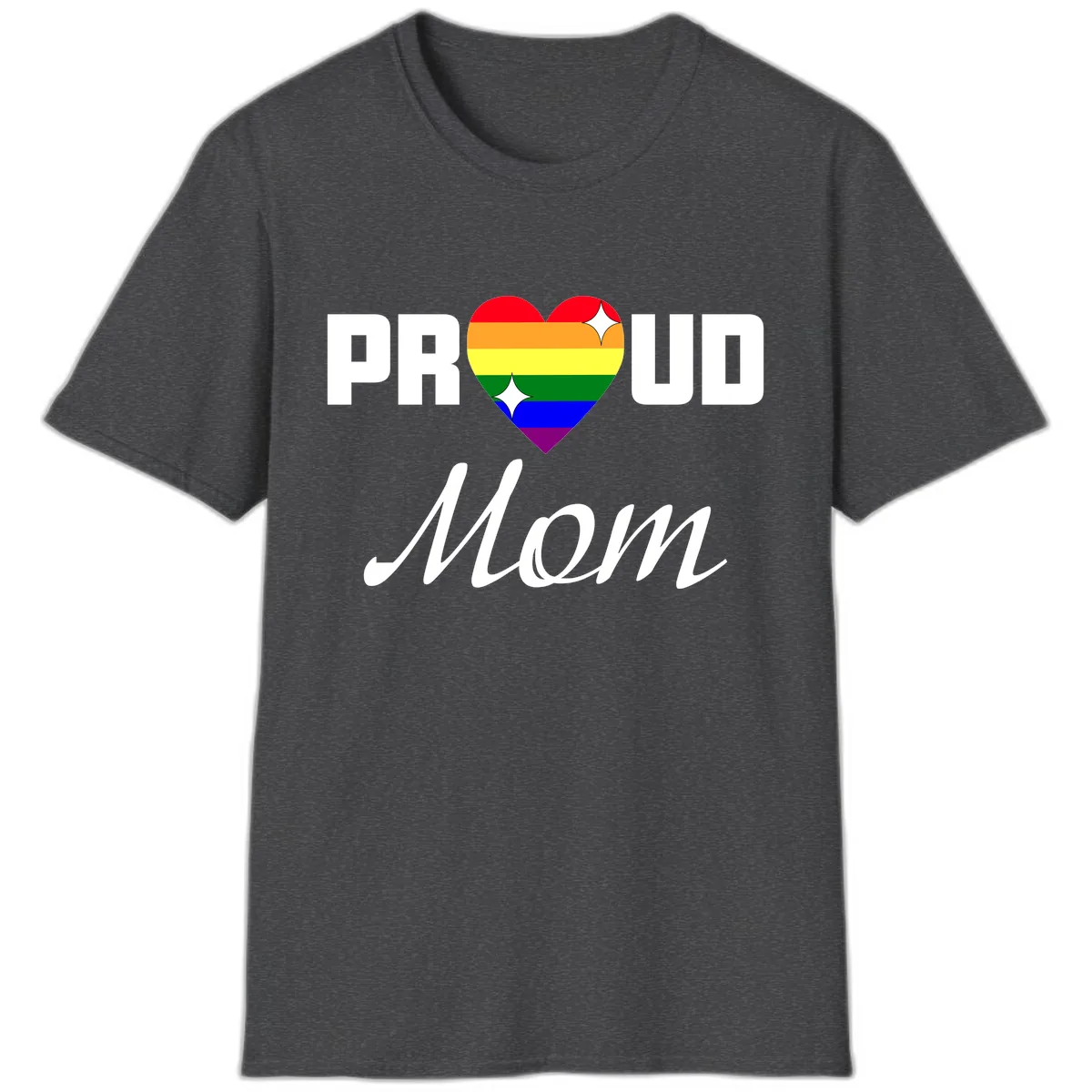 Proud Mom Rainbow Heart T-Shirt in Dark Heather