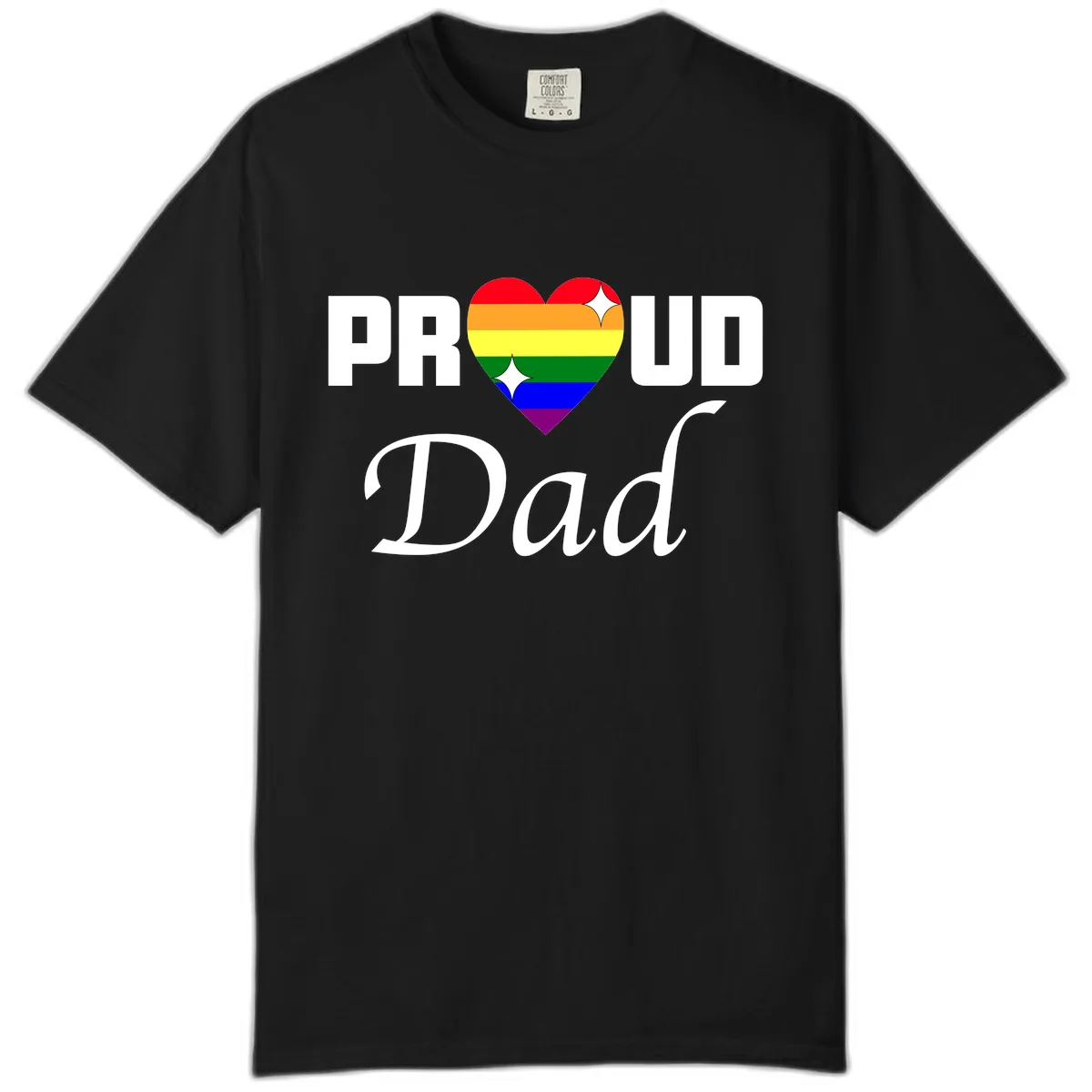 Proud Dad Rainbow Heart Comfort Color in Black