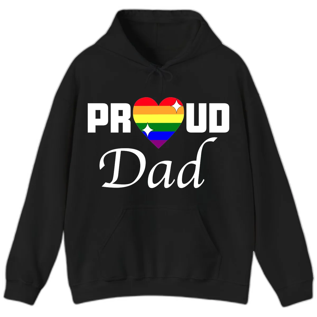Proud Dad Rainbow Heart Hoodie in Black