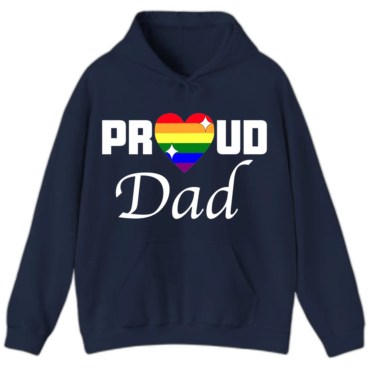 Proud Dad Rainbow Heart Hoodie in Navy